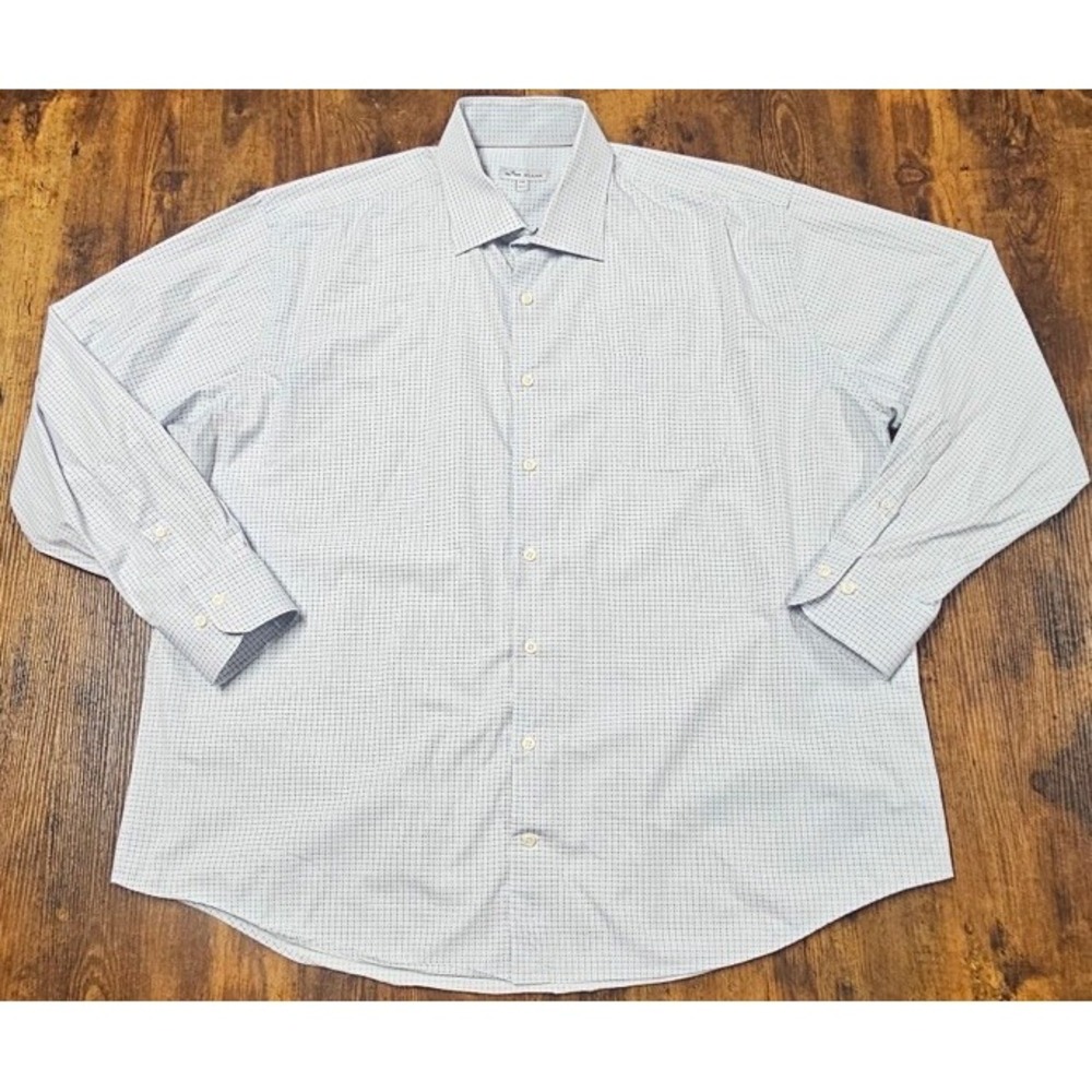Peter Millar Blue White Geometric Long Sleeve Button Up Shirt Men's Size 2XL